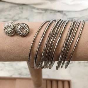 Bangle Set of 10 with Sliver Post Earrings EUC